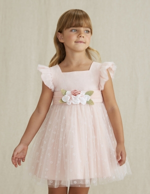 VESTIDO TUL CON FLORES FLOCADAS